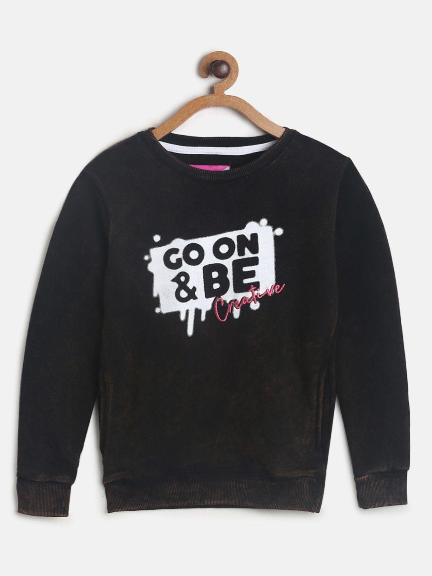 girls black cotton poly printed sweatshirt
