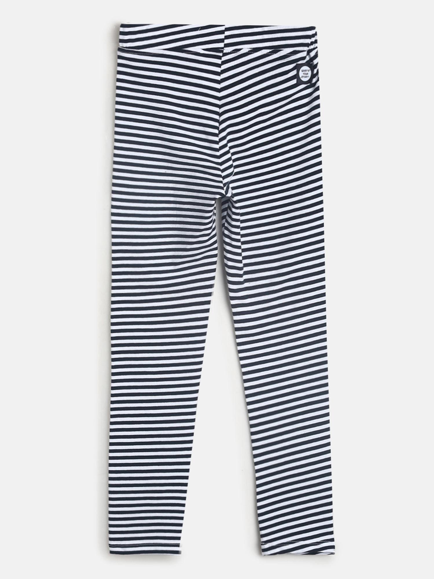 girls black cotton striped regular leggings
