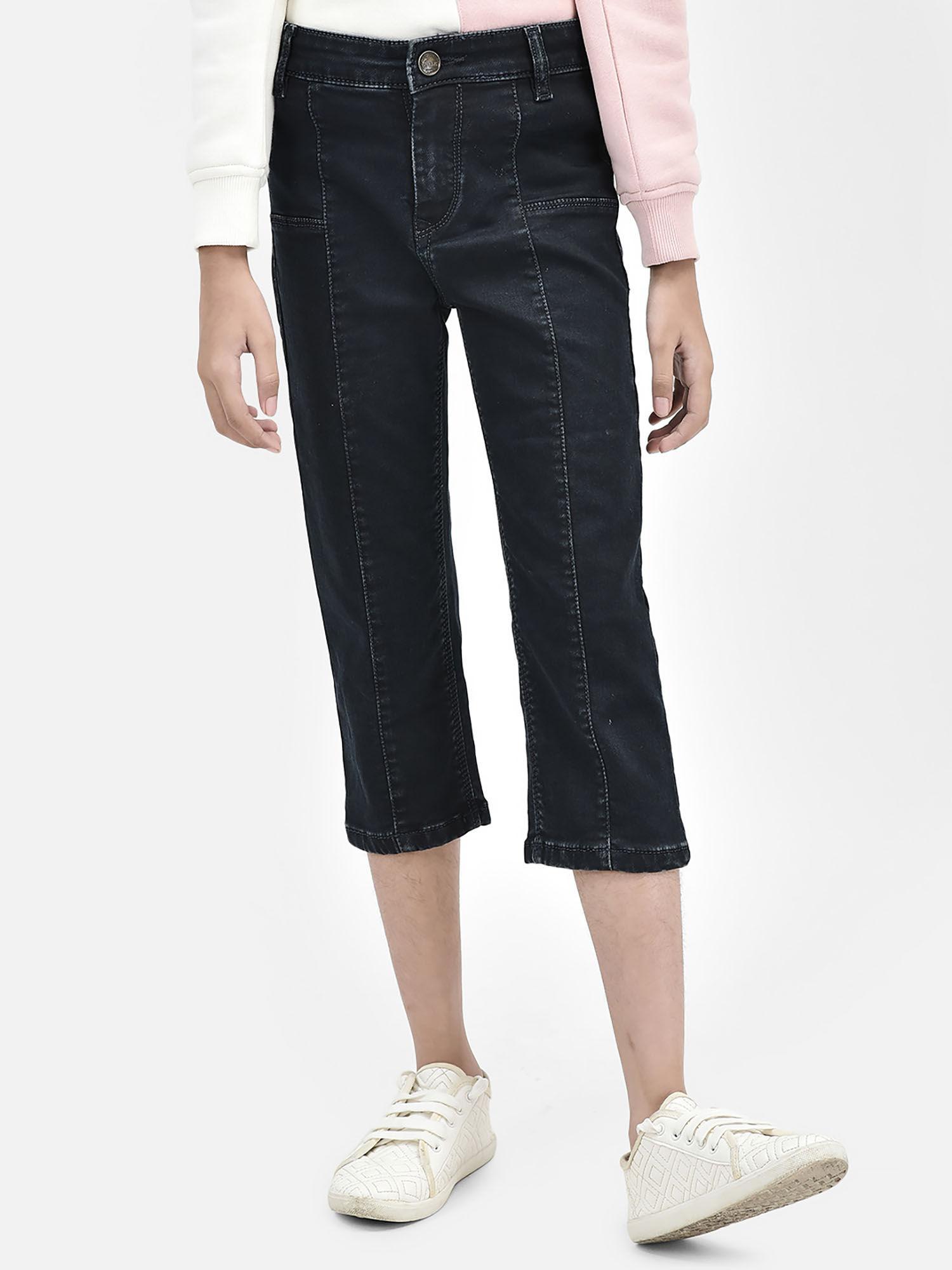 girls black crop length jeans