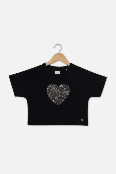 girls black embellished casual t-shirt