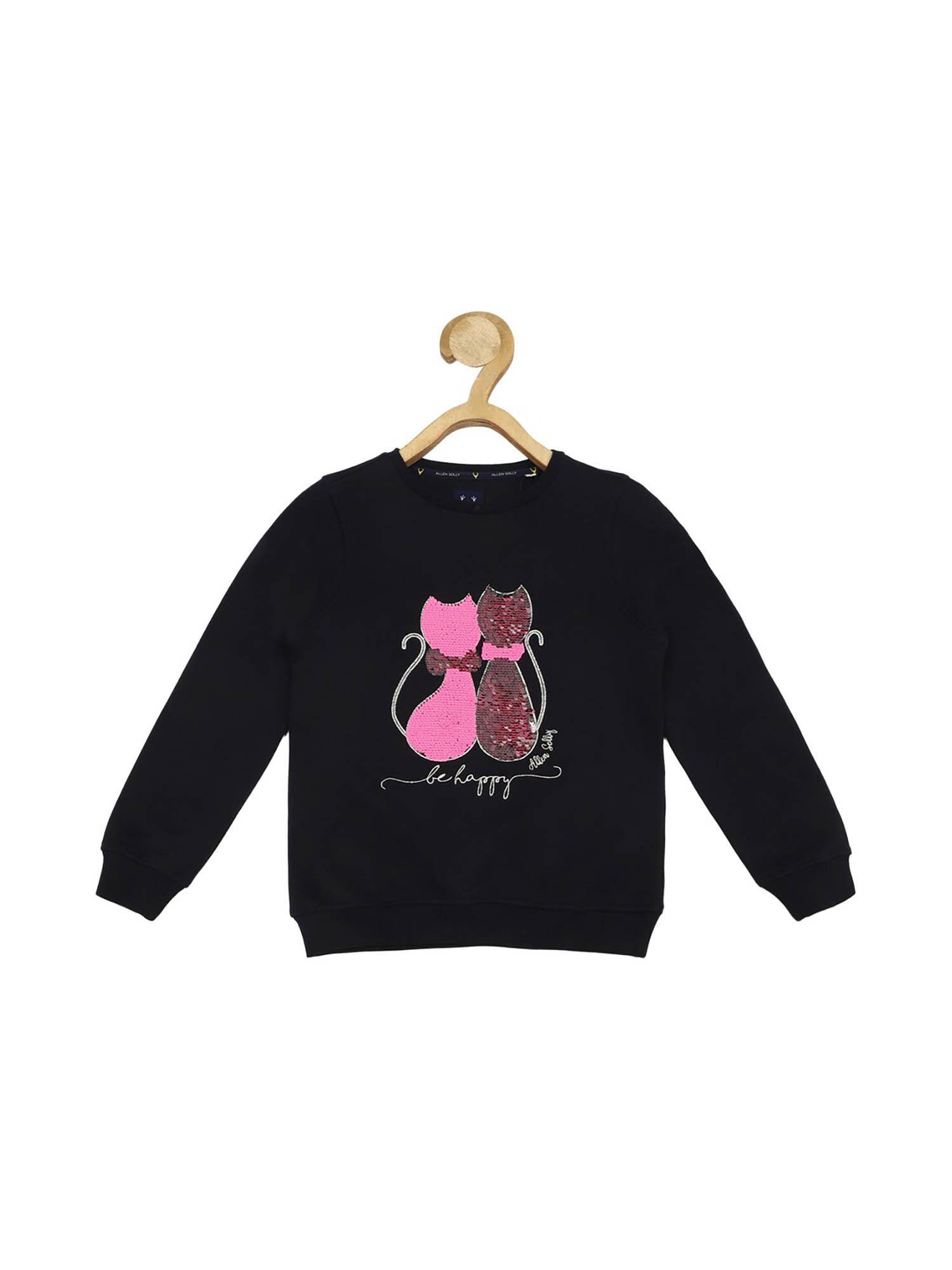 girls black embellished regular fit sweatshirt