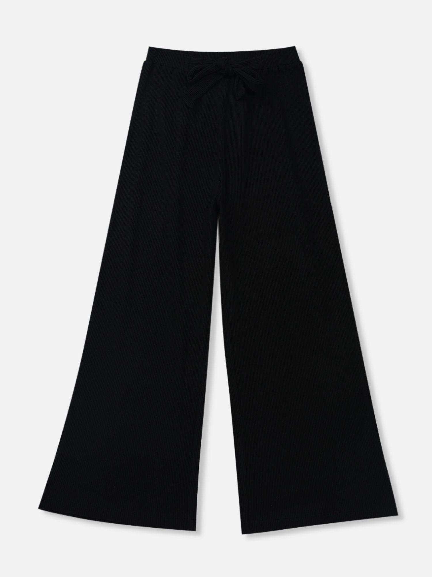 girls black knitted solid culottes