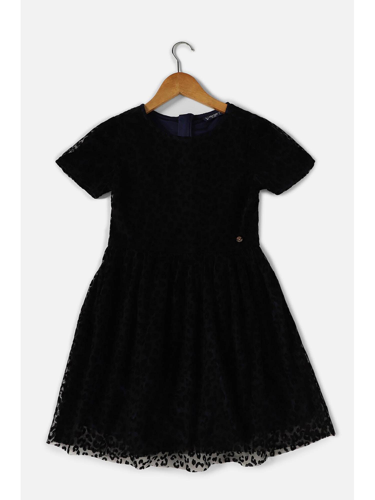 girls black laced regular fit casual frock