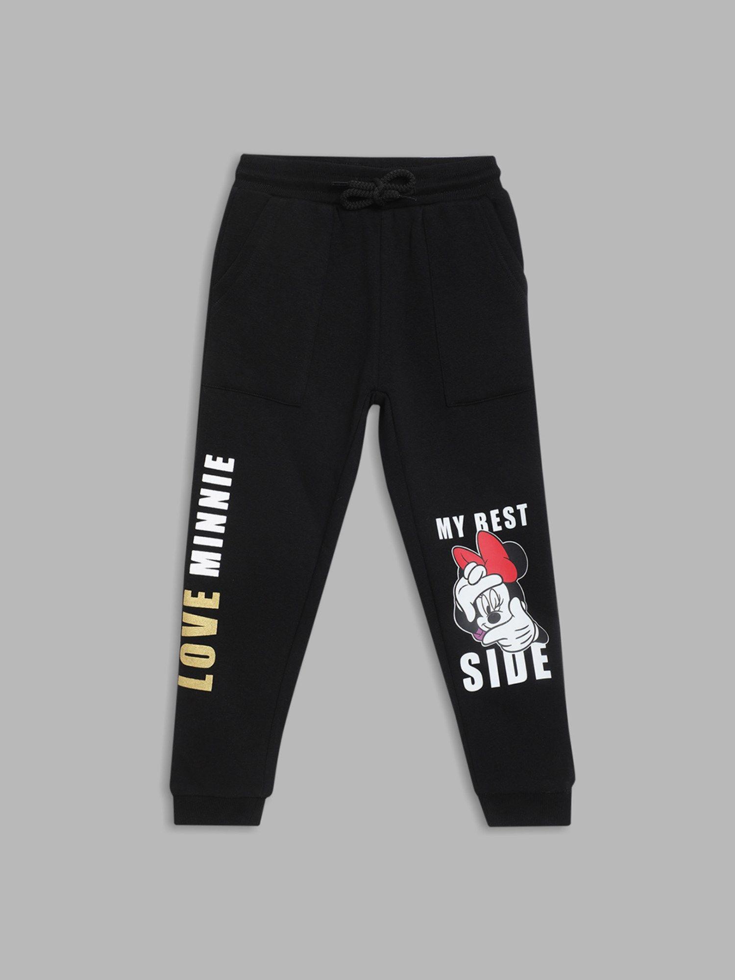 girls black mickey mouse graphic regular fit joggers