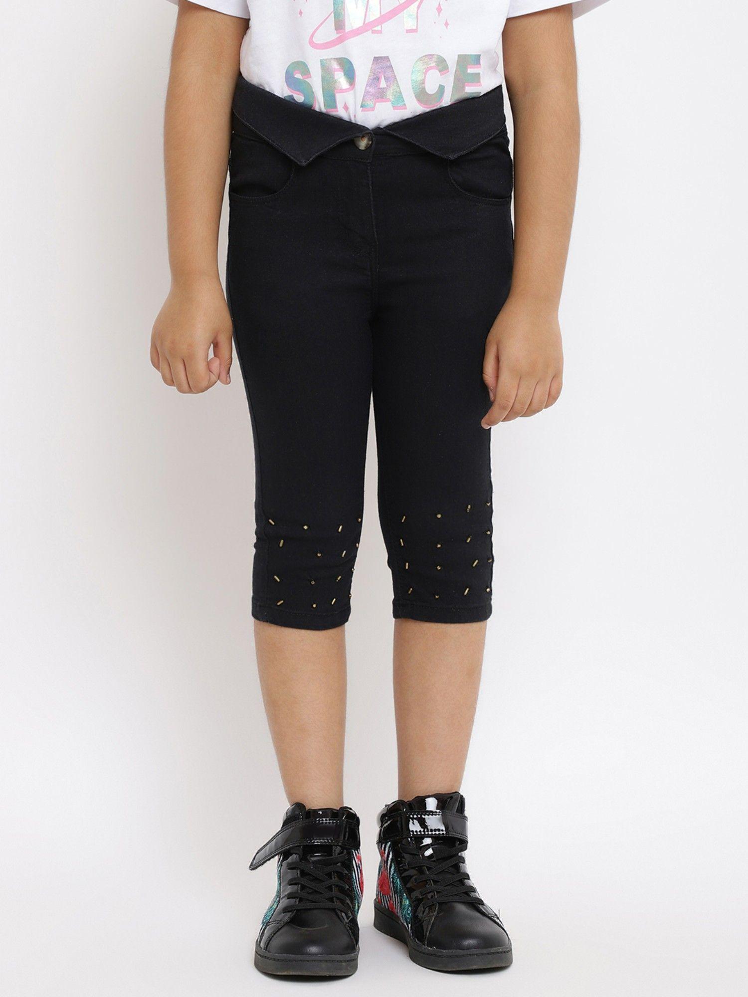 girls black solid capri