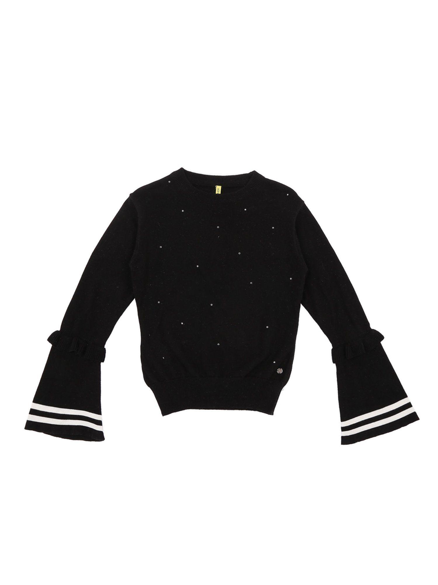 girls black solid cotton sweater full sleeves