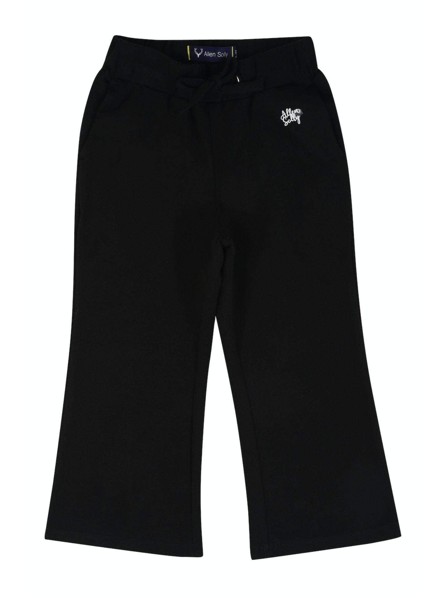 girls black solid regular fit track pants