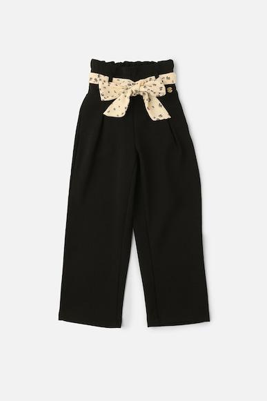 girls black solid regular fit trousers