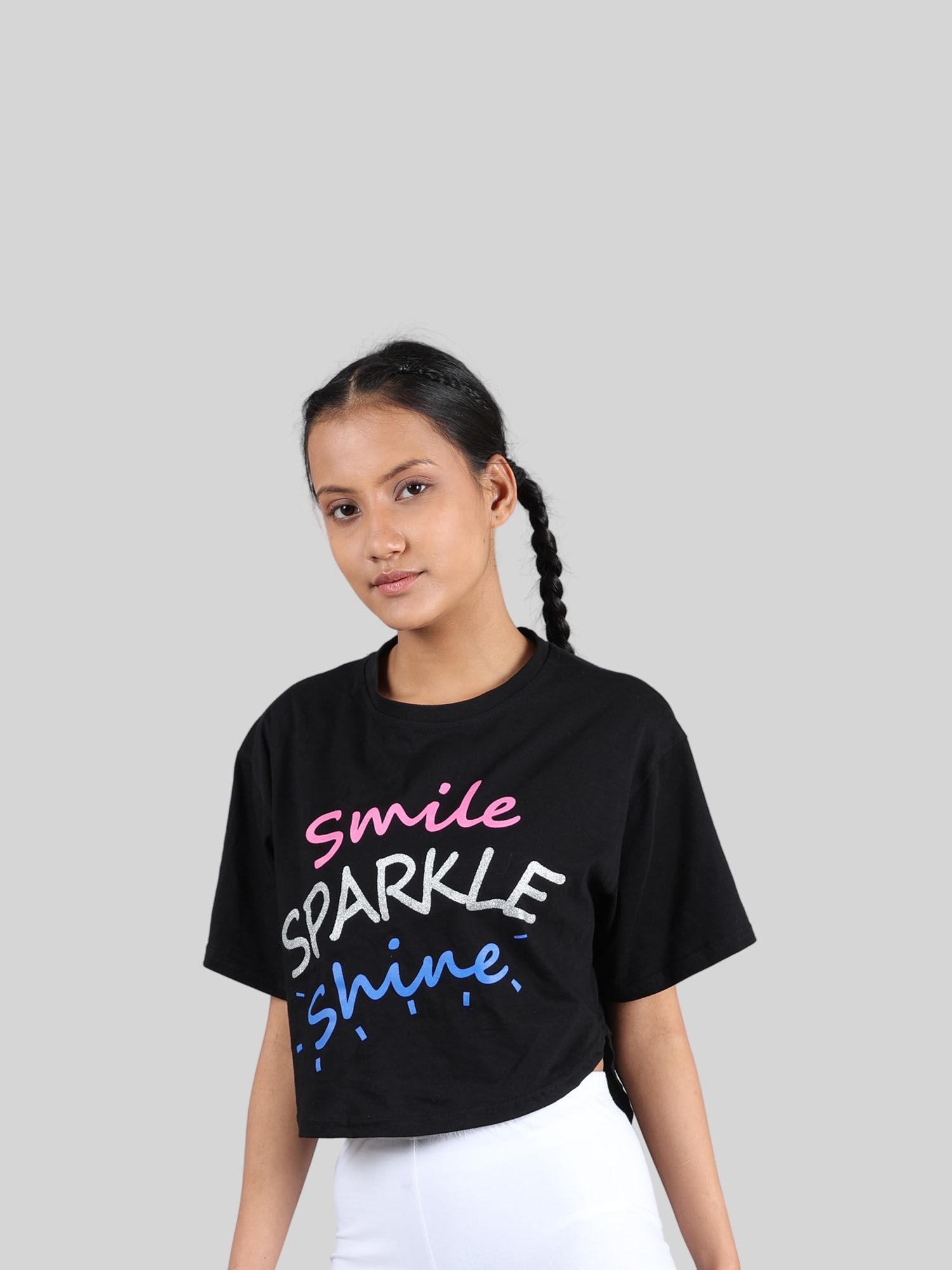 girls black t-shirt typography