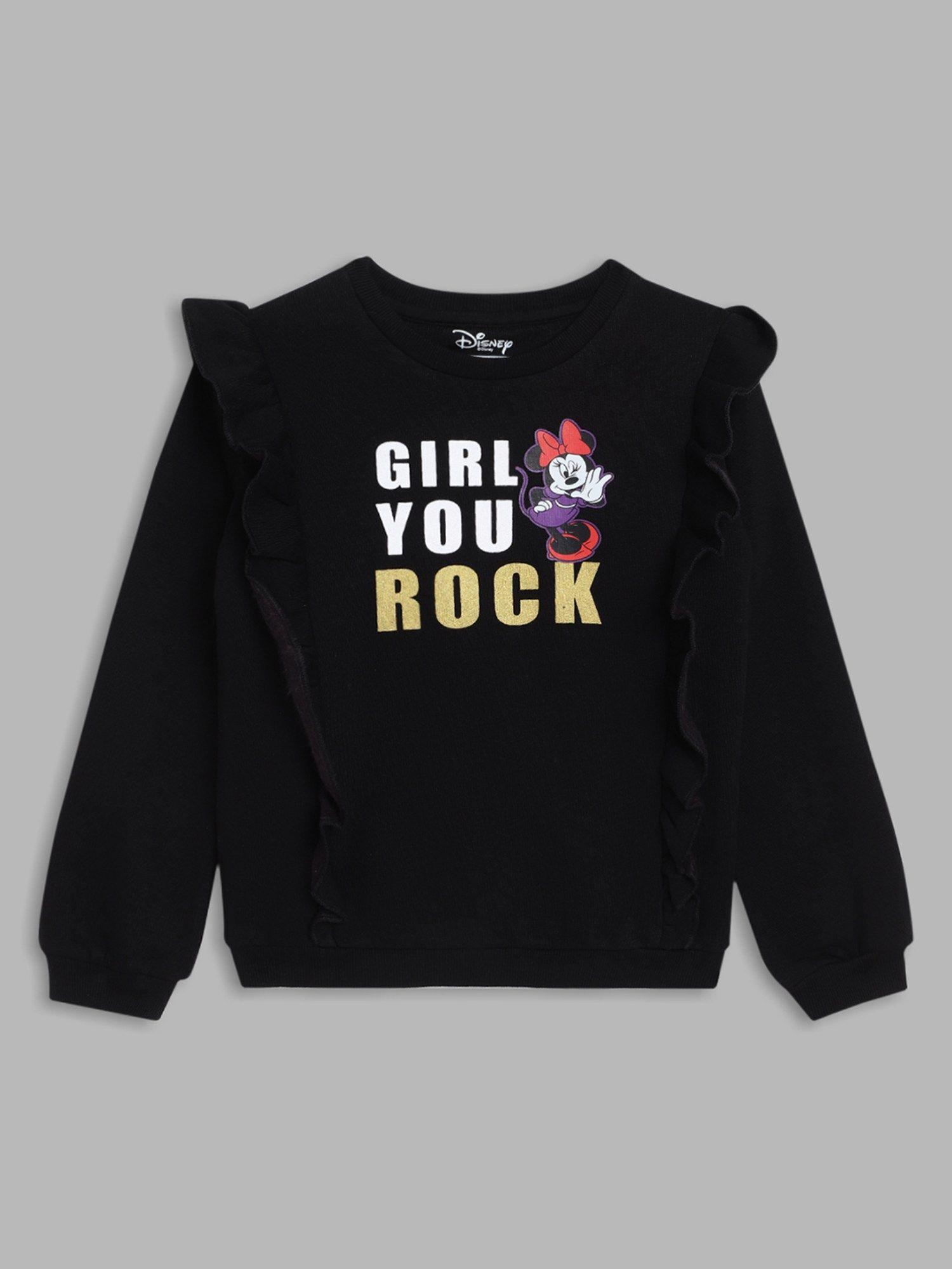 girls black typography round neck full sleeves sweatshirt