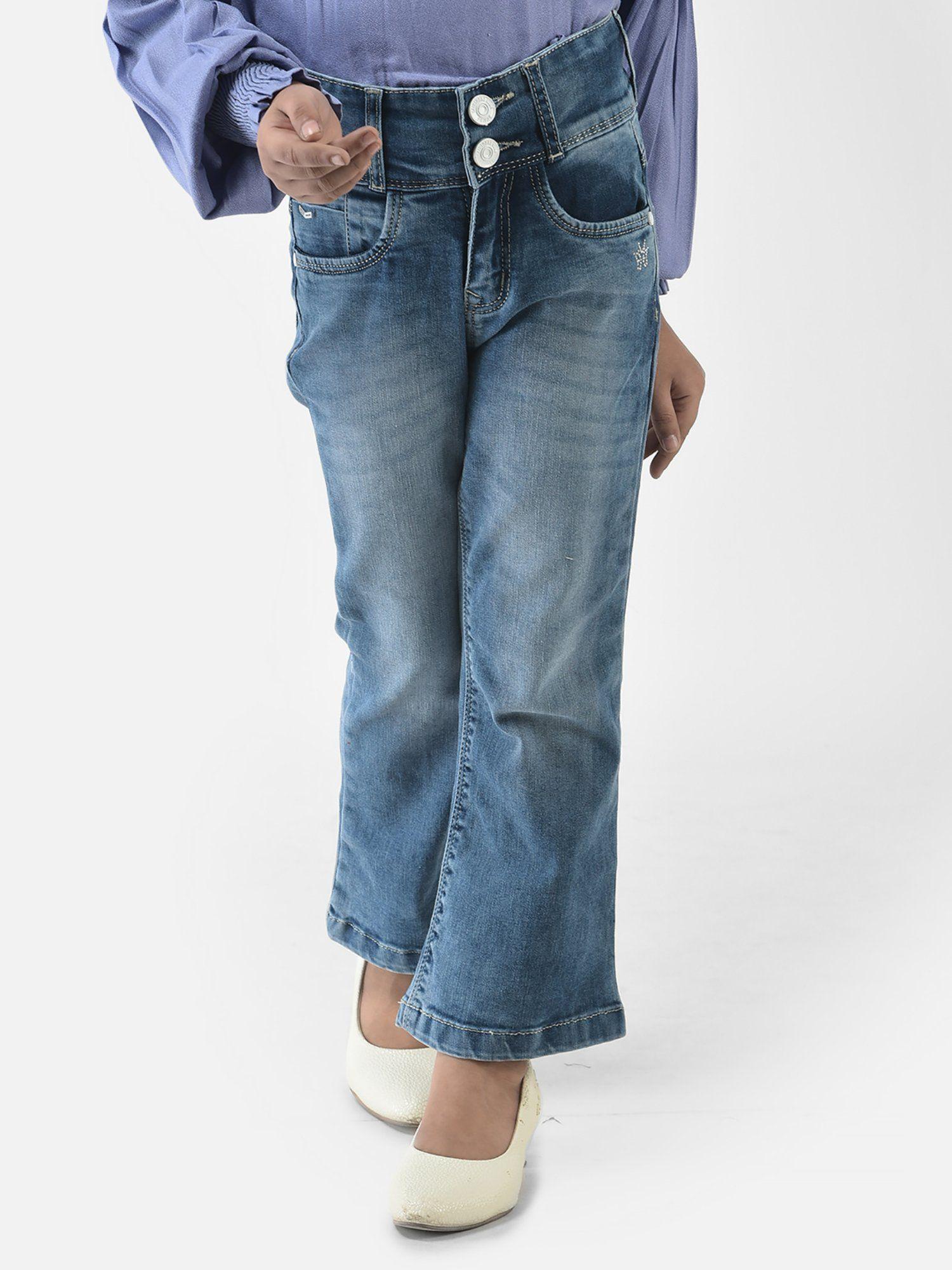 girls blue boot cut jeans with light wash detailing