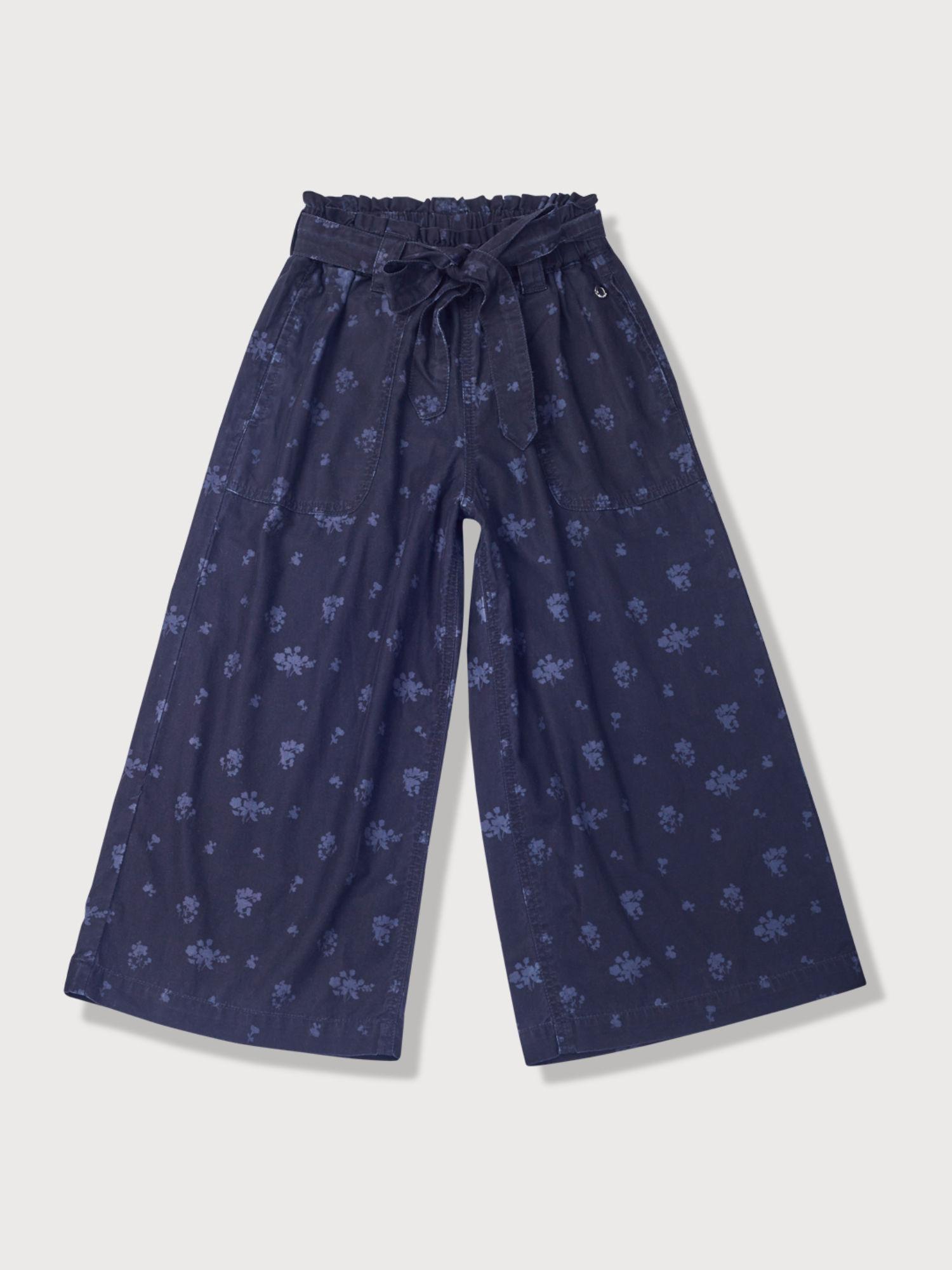 girls blue cotton all over print elasticated culottes