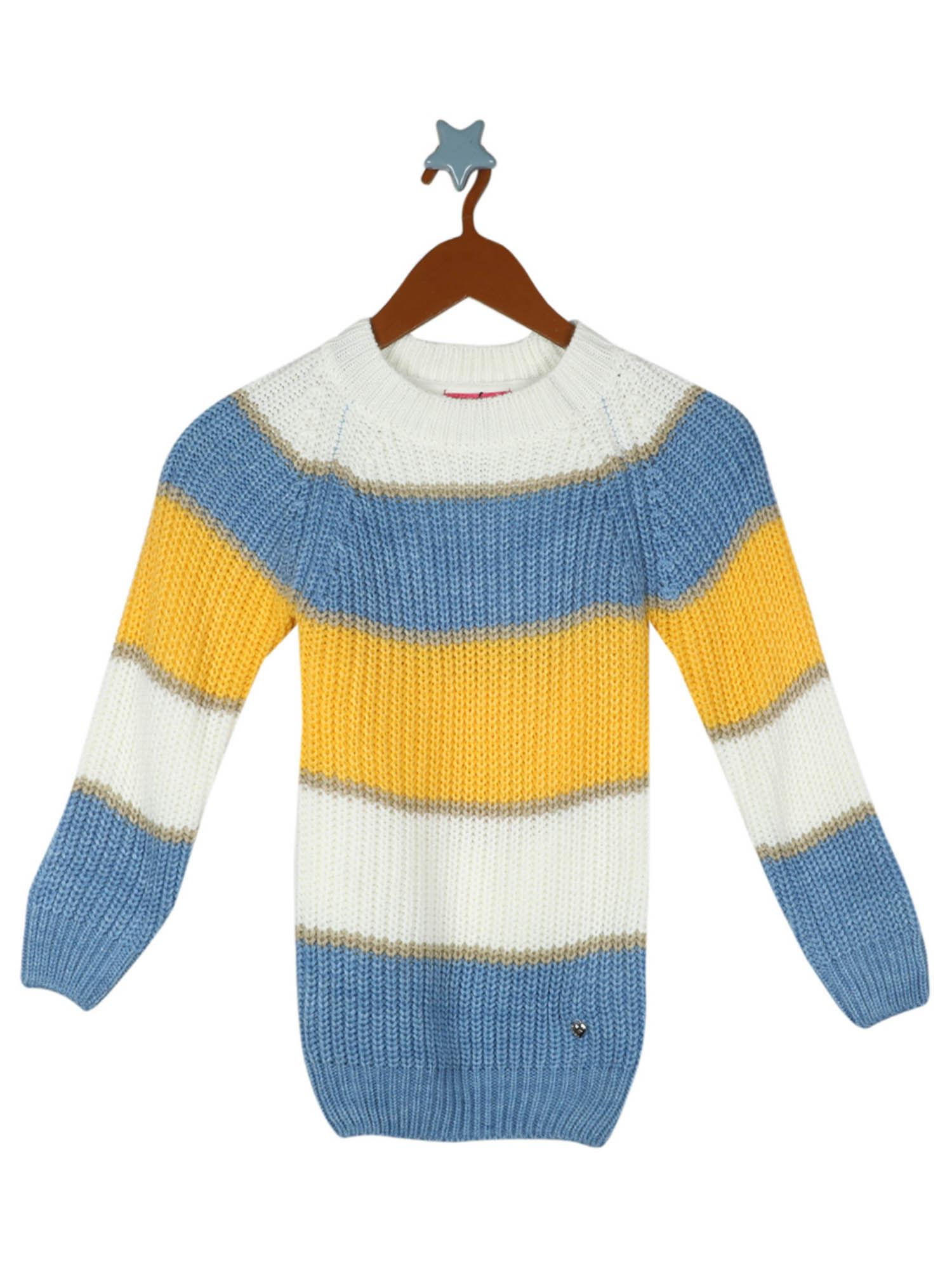 girls blue cotton blend stripes sweater
