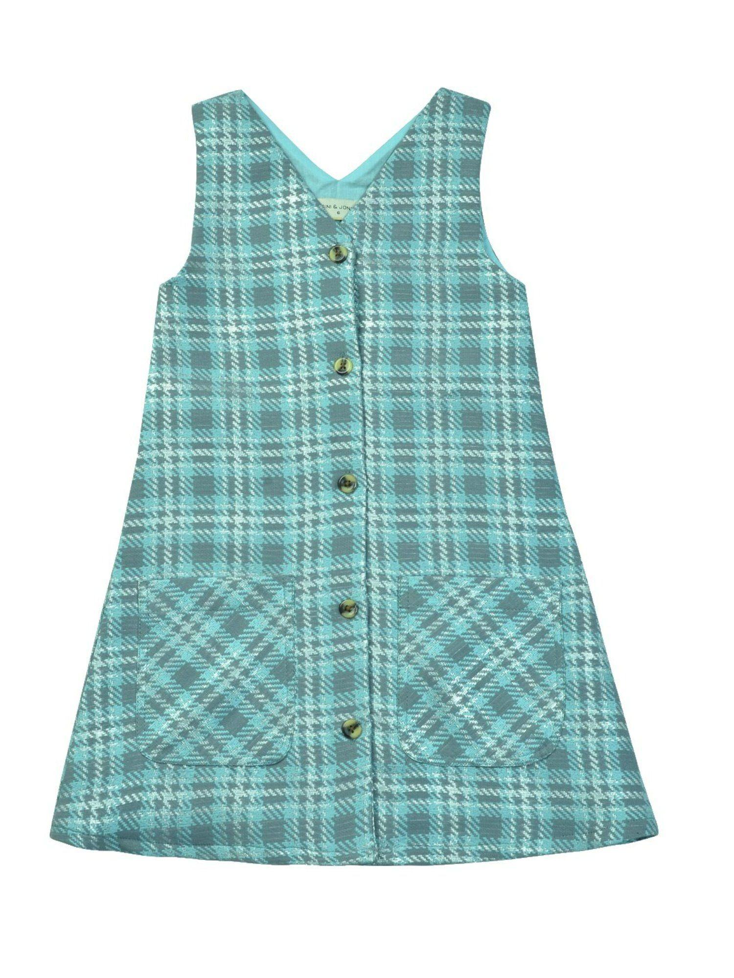 girls blue cotton checks dress
