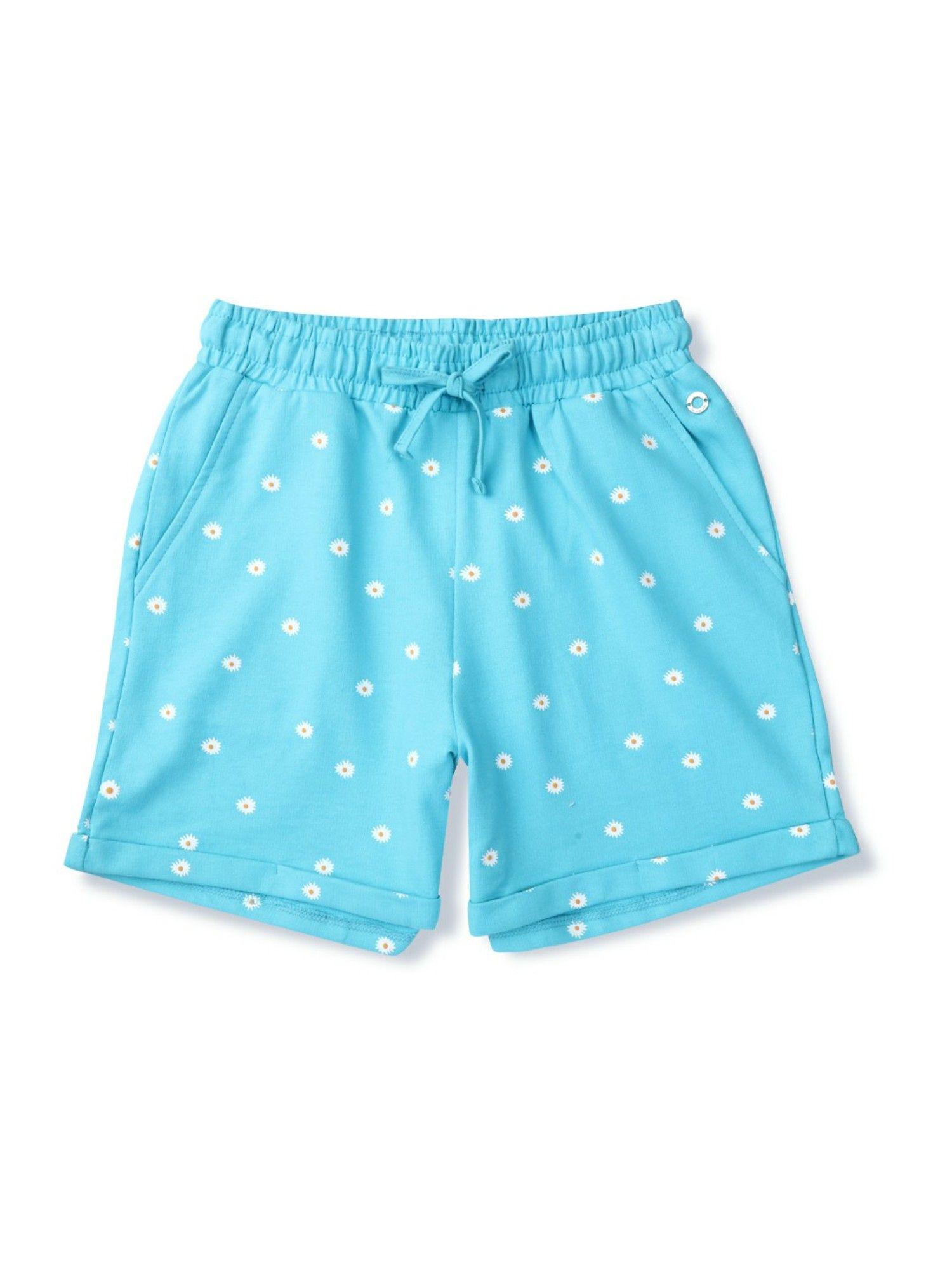 girls blue cotton floral shorts