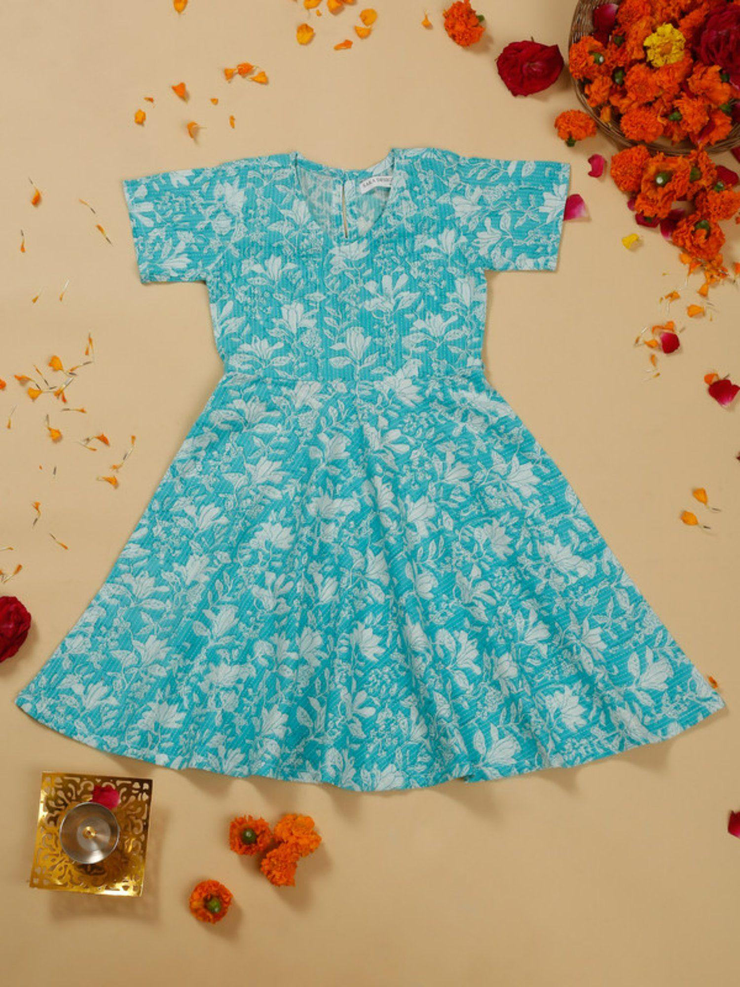 girls blue cotton printed kurta for effortless style