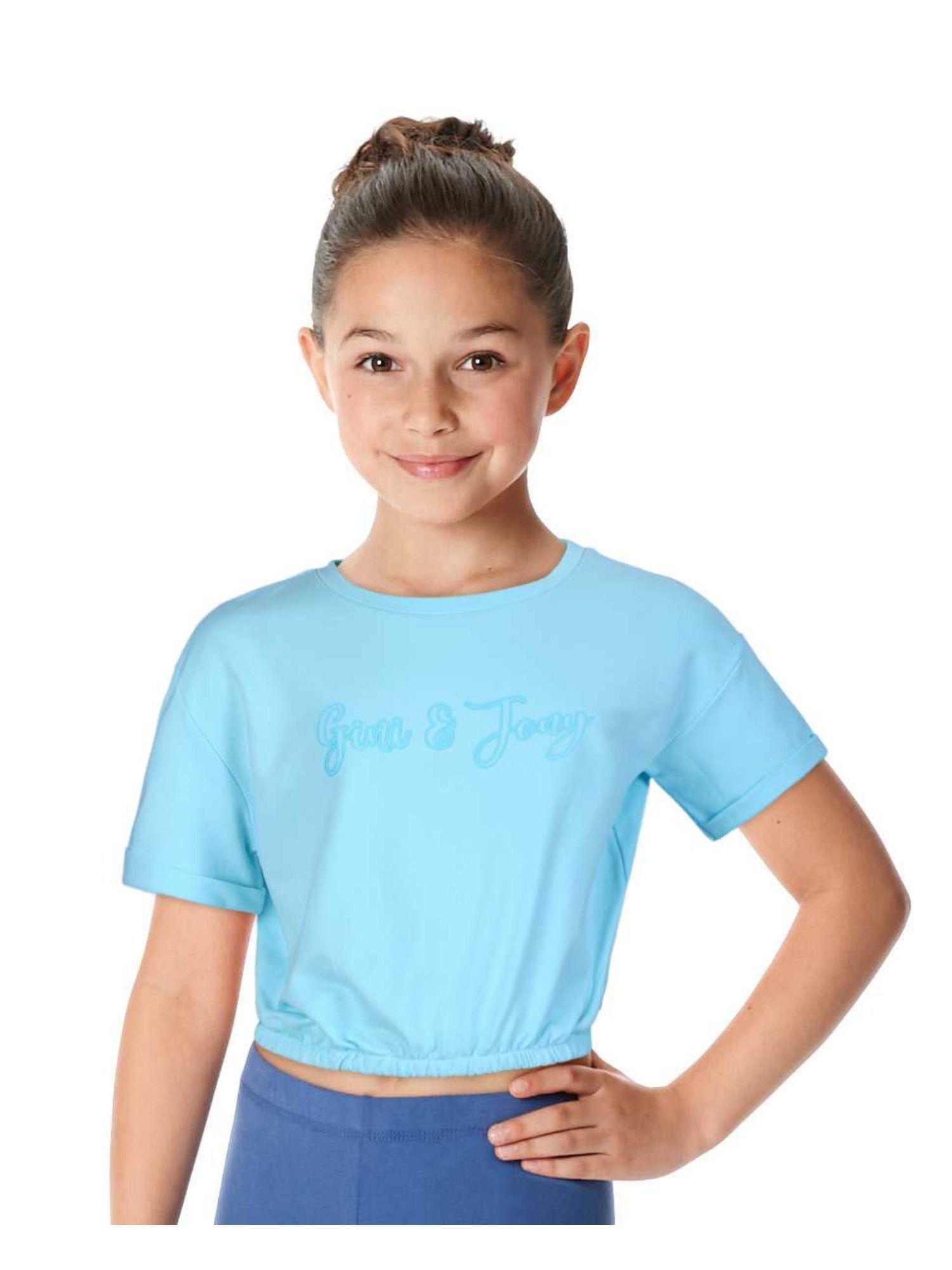 girls blue cotton solid half sleeves knits top