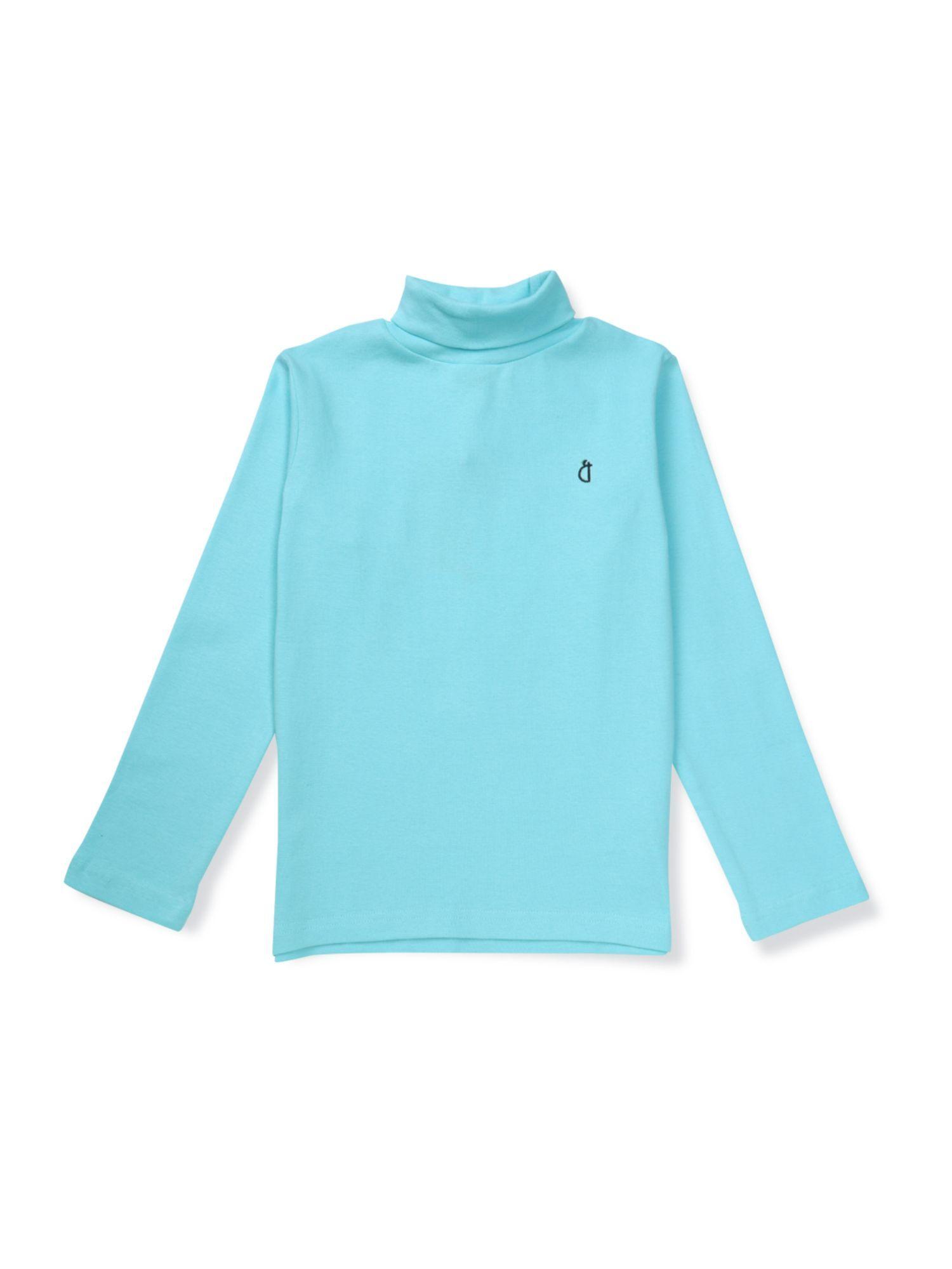 girls blue cotton solid skivvy full sleeves