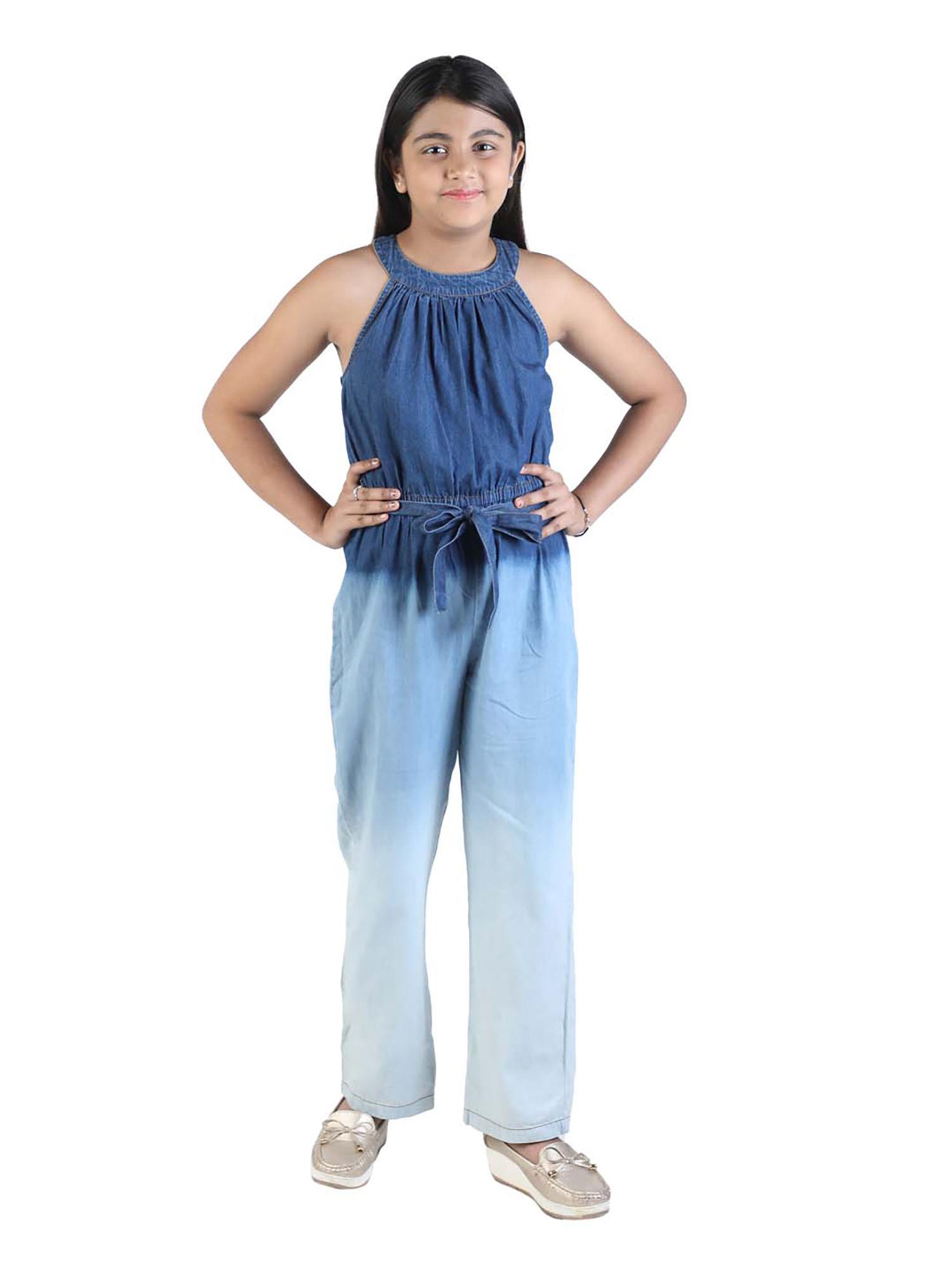 girls blue denim jumpsuit with ombre effect belt (set of 2)