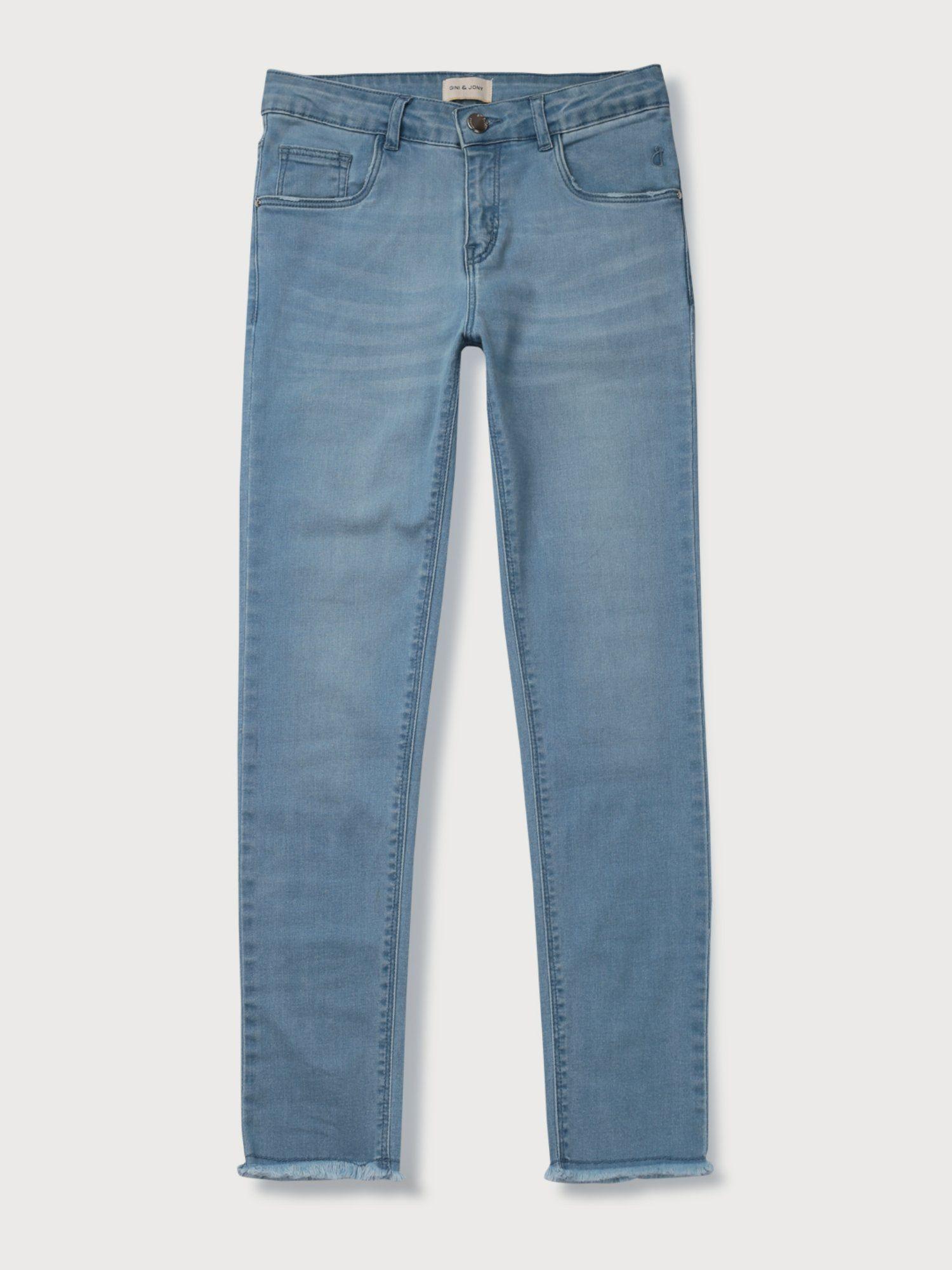 girls blue denim solid jeans
