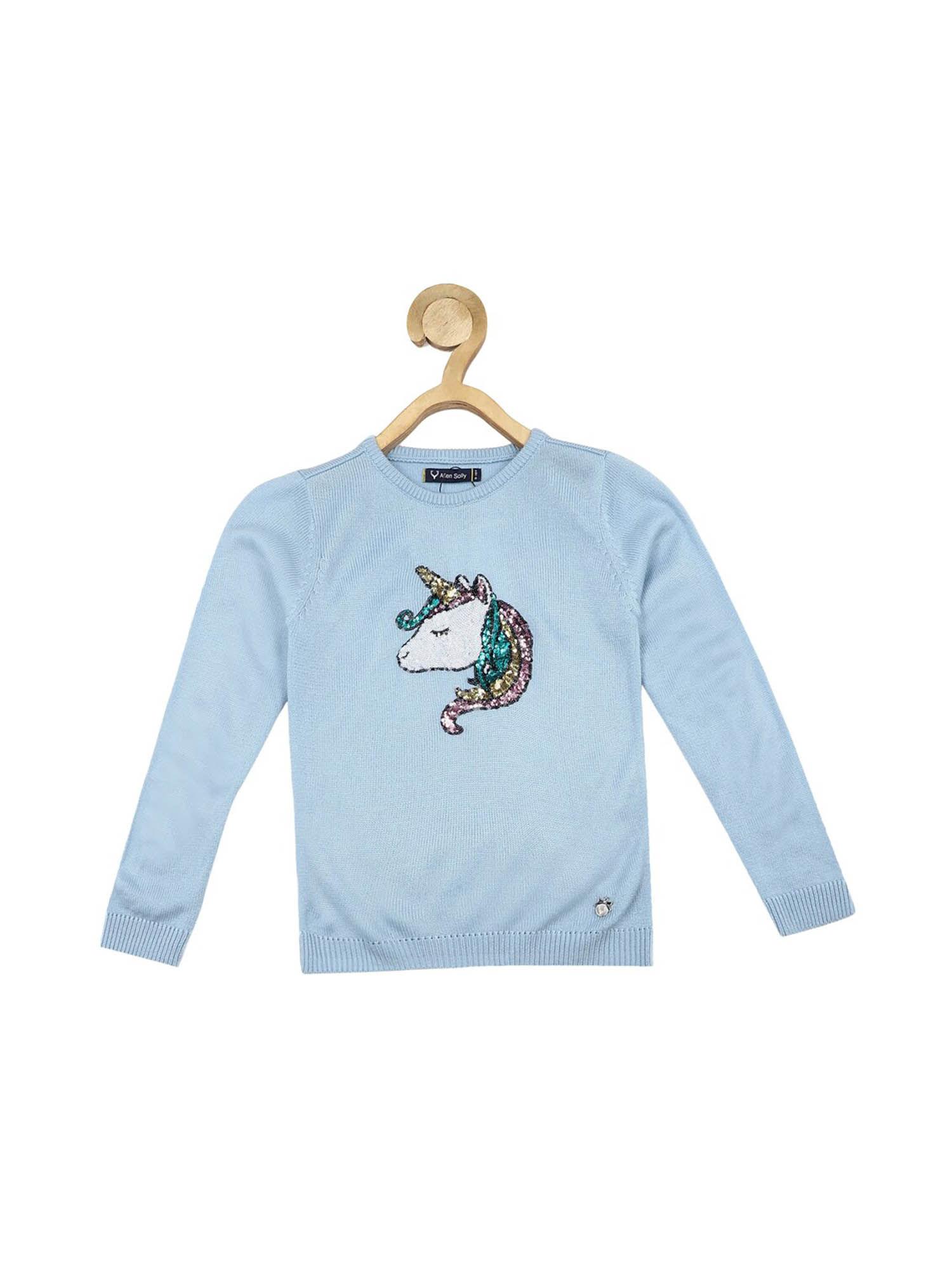 girls blue embellished regular fit sweatshirt