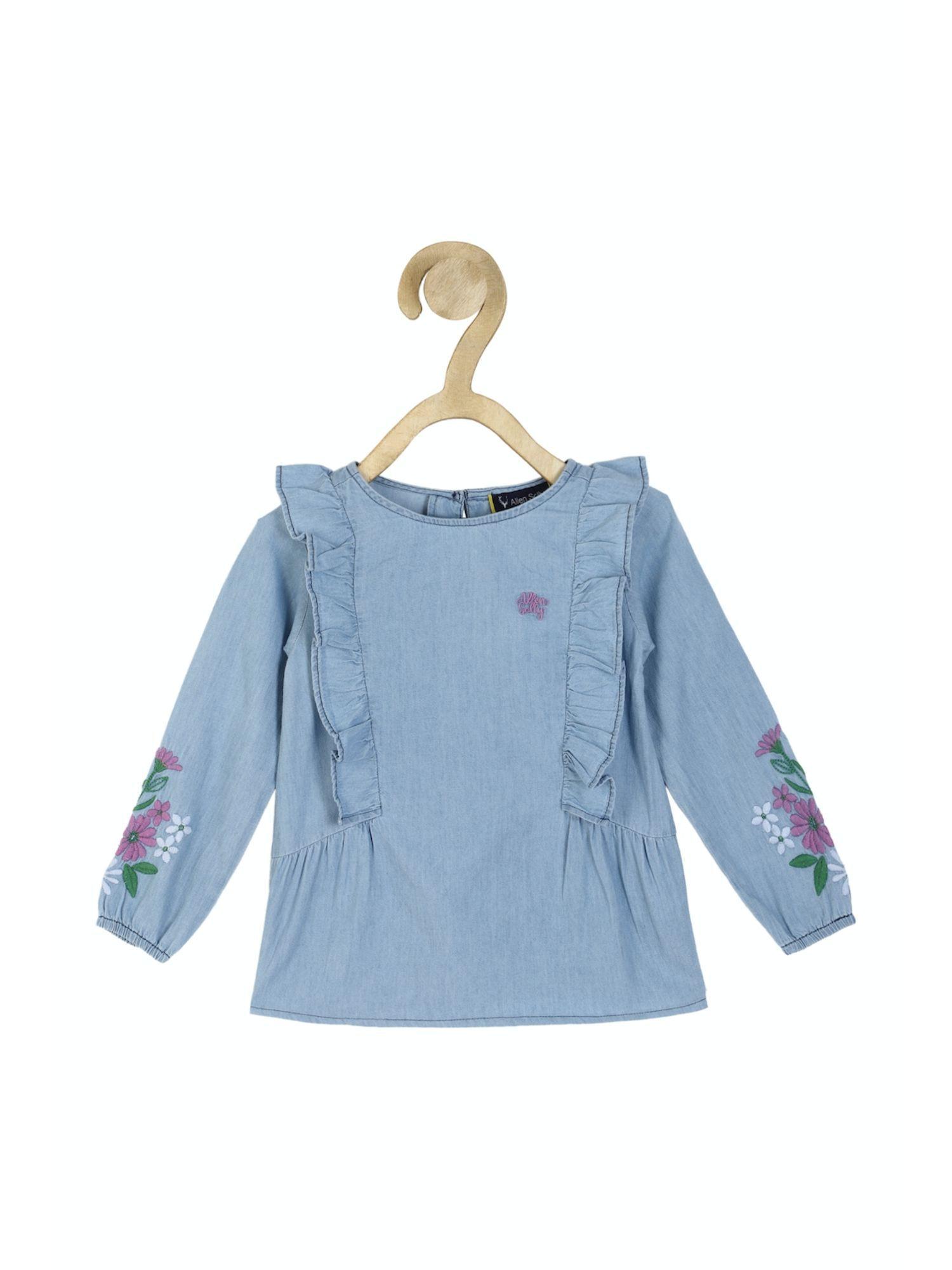 girls blue embroidered casual top