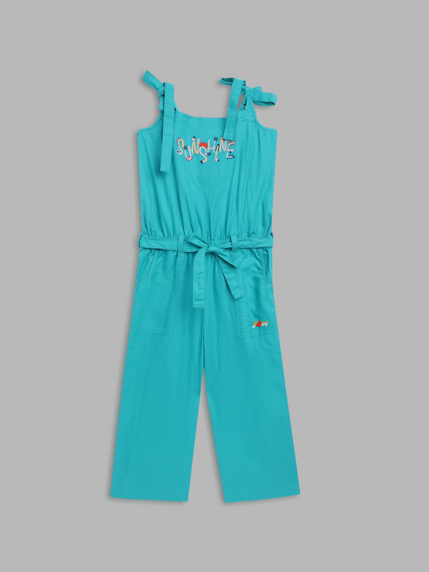 girls blue embroidered jumpsuit