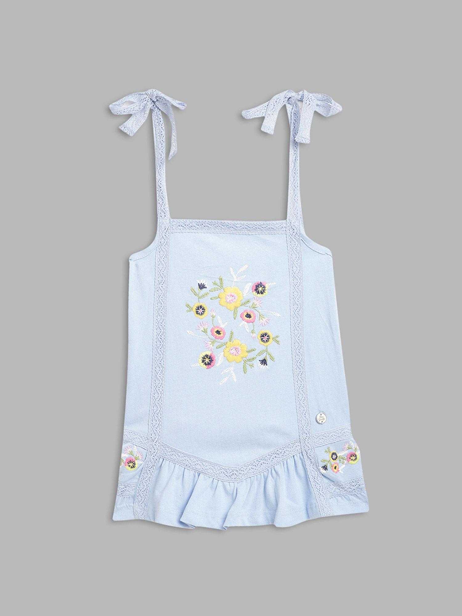 girls blue embroidered top