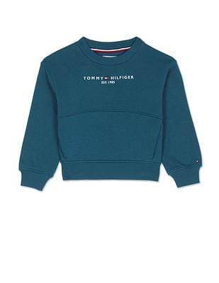 girls blue essential logo crew neck solid sweatshirt