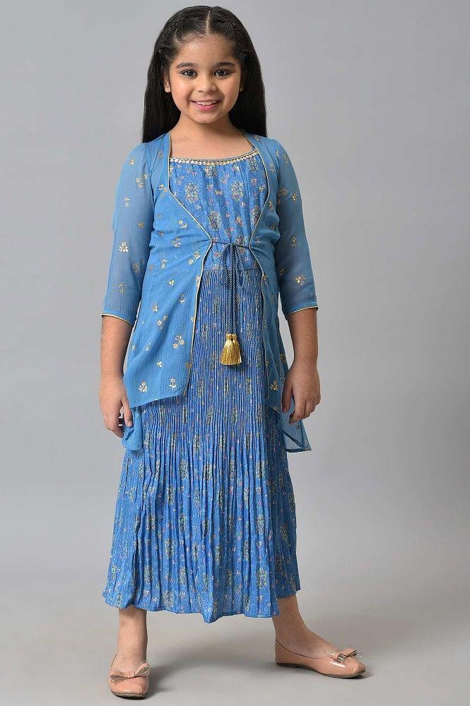 girls blue gillet with tiered dress