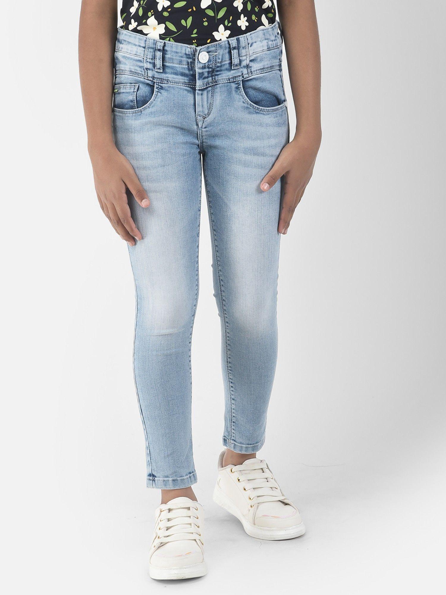 girls blue high-rise jeans