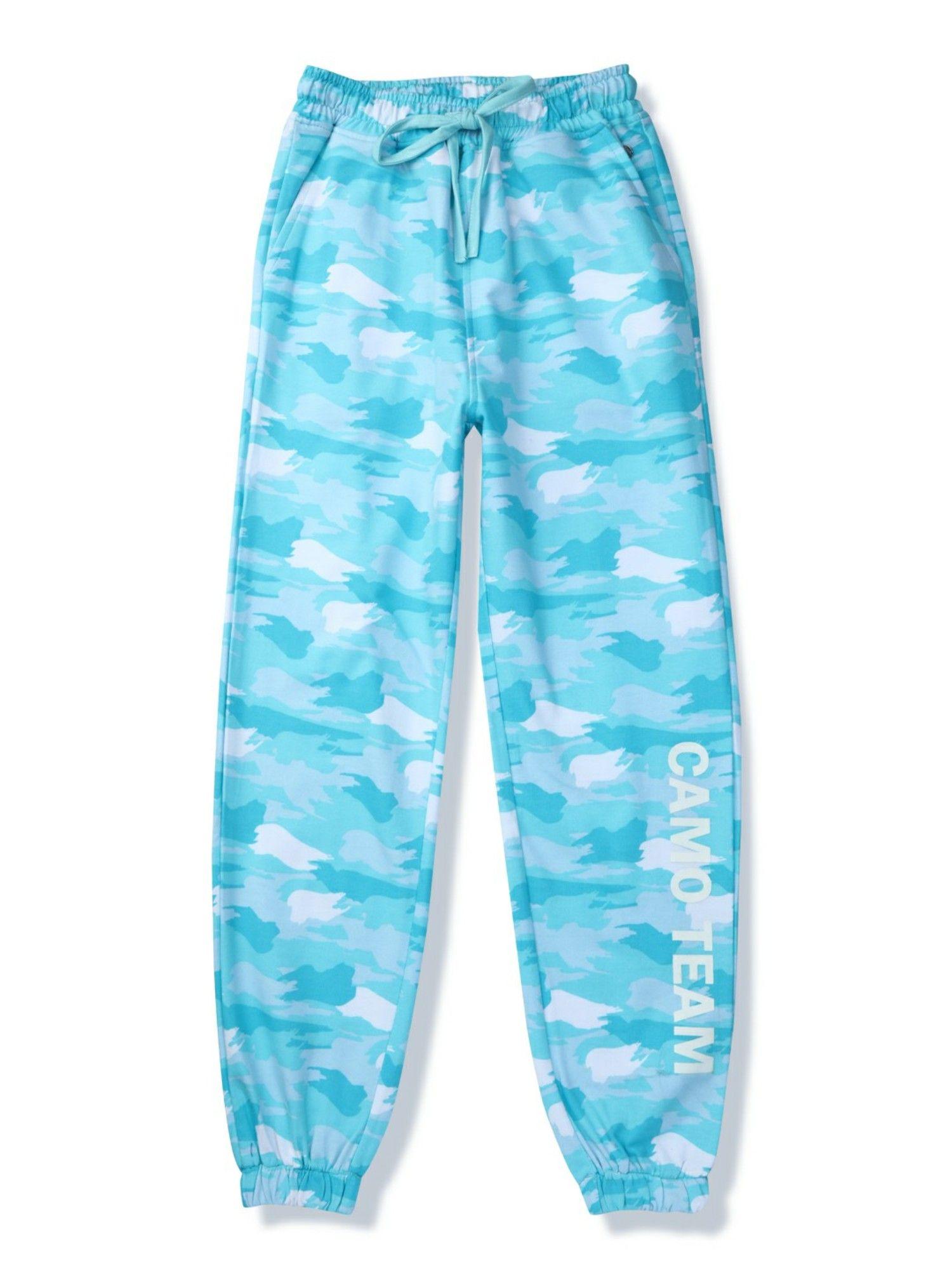 girls blue knitted camouflage track pant