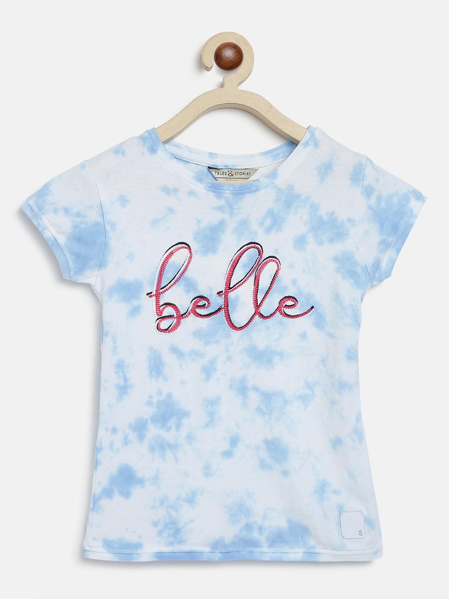 girls blue lycra blend tie & dye t-shirt