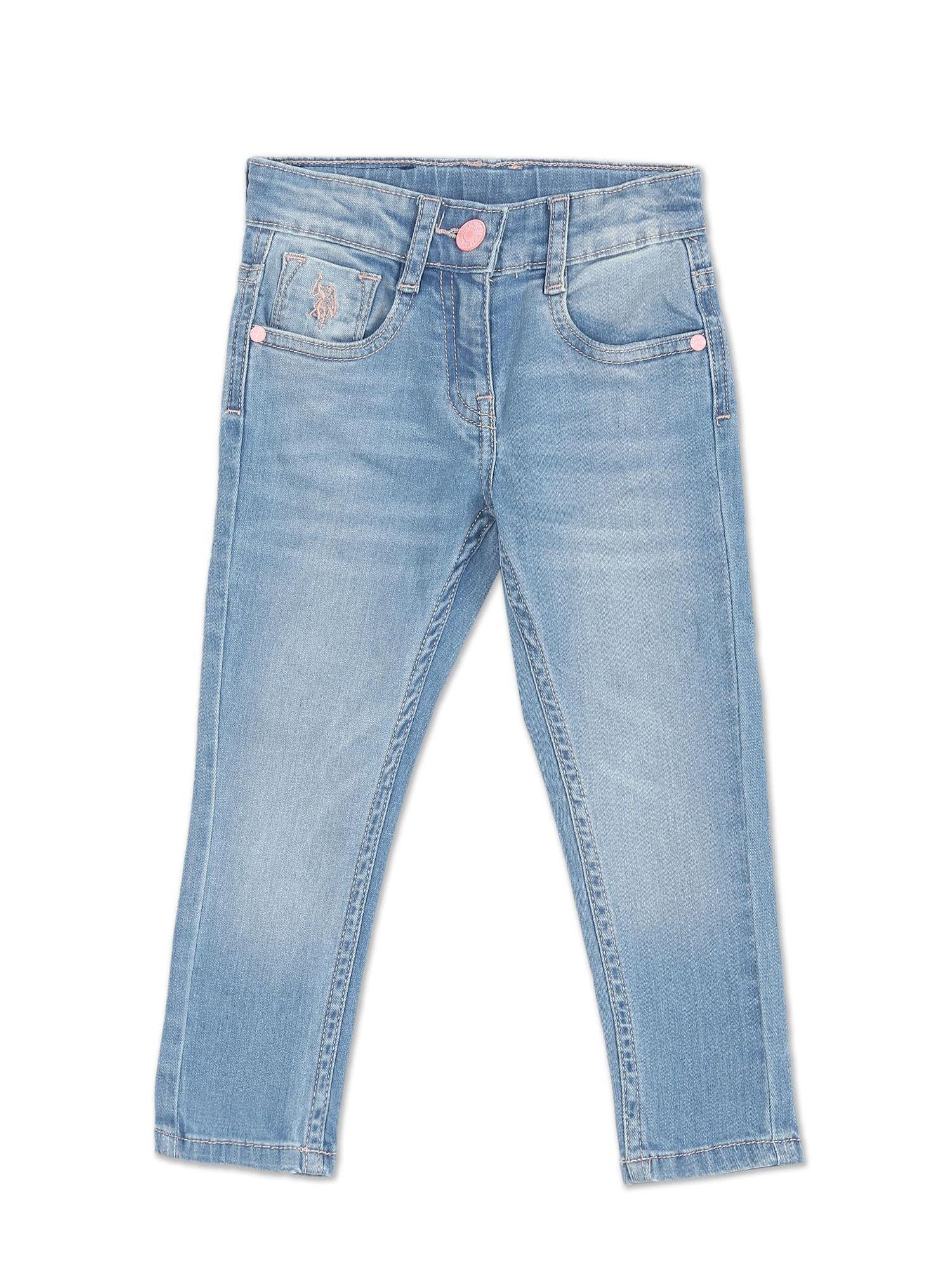 girls blue mid rise stone wash jeans