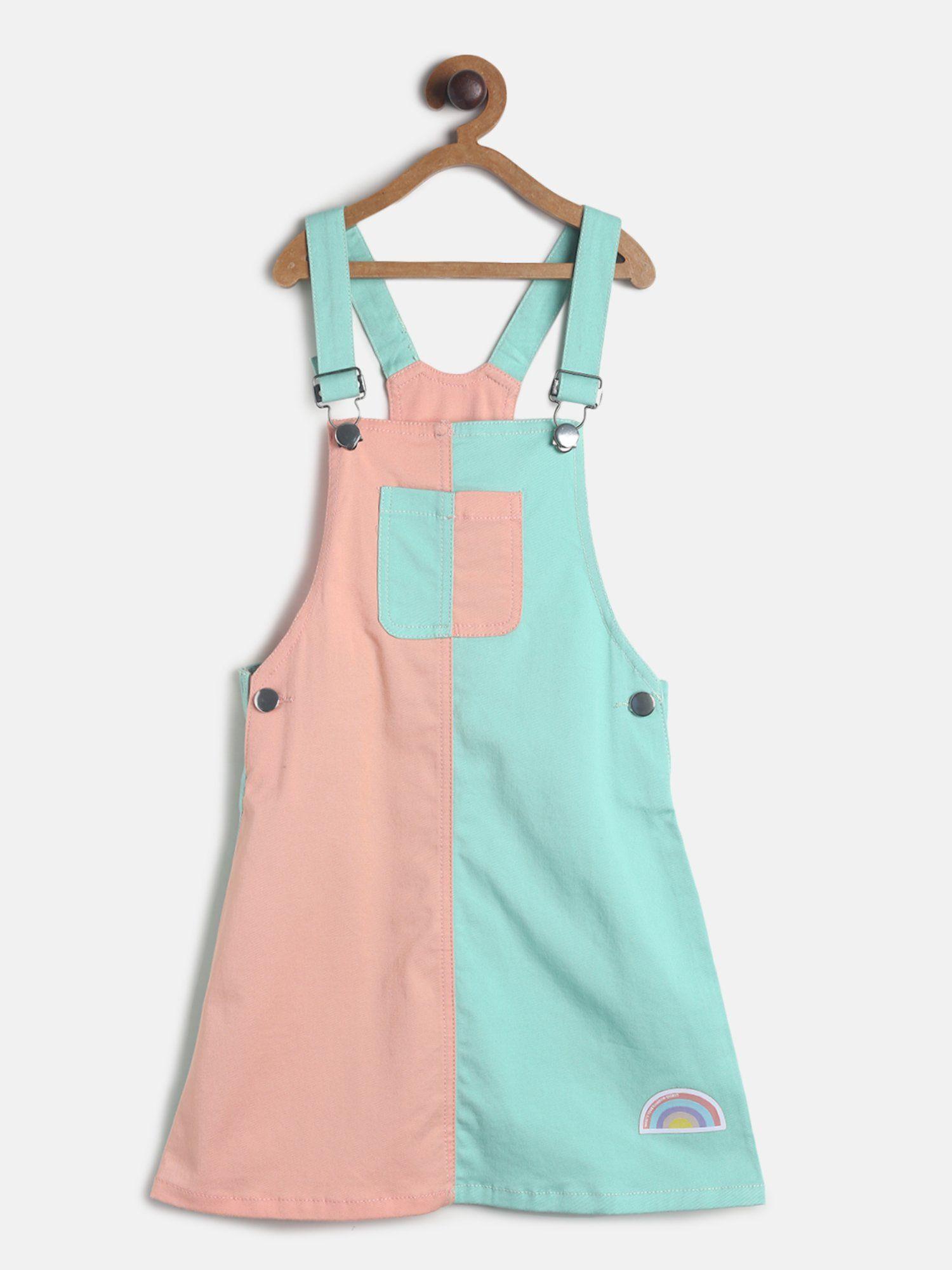 girls blue peach lycra washed pinafore
