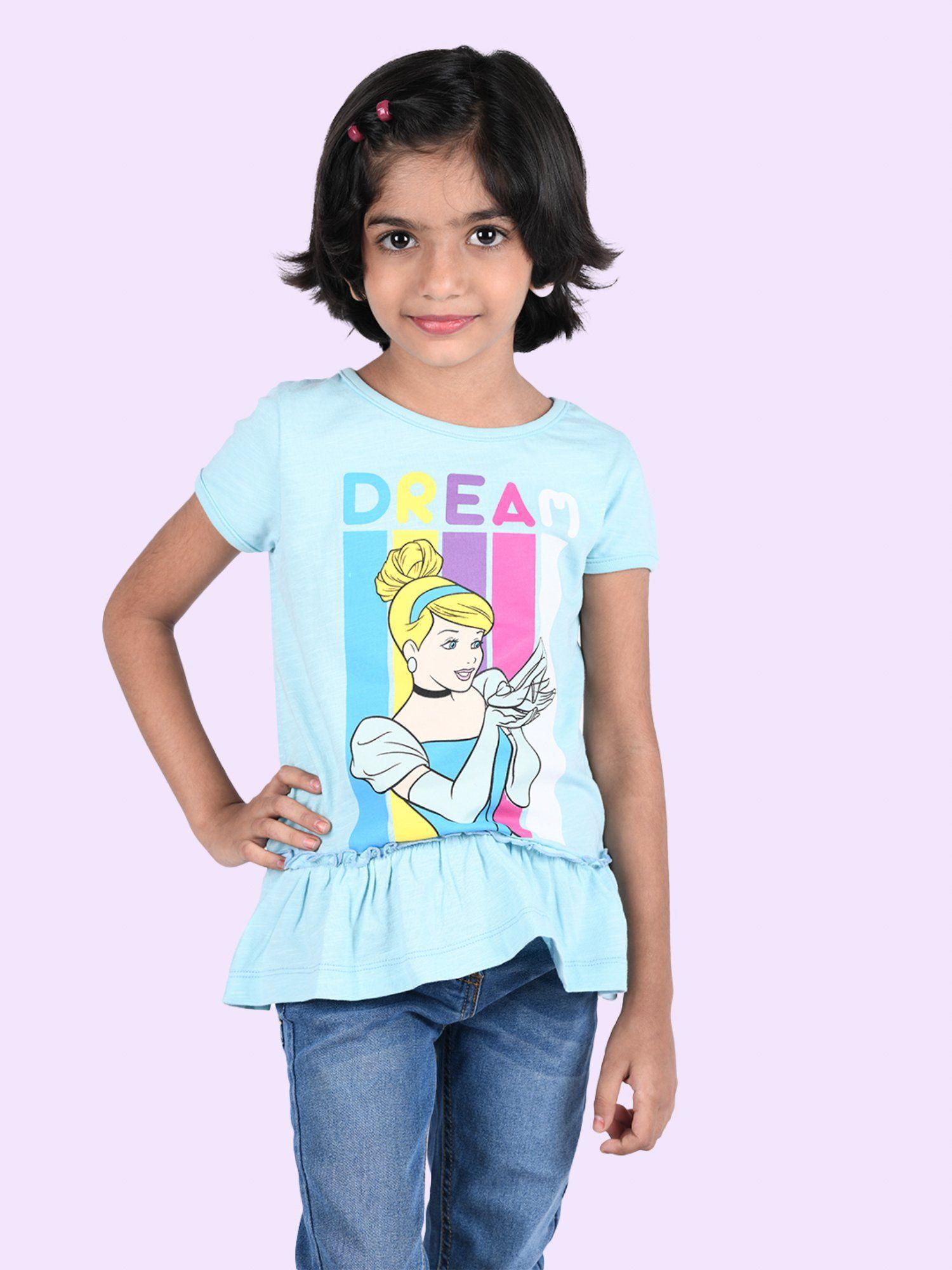 girls blue printed pure cotton top