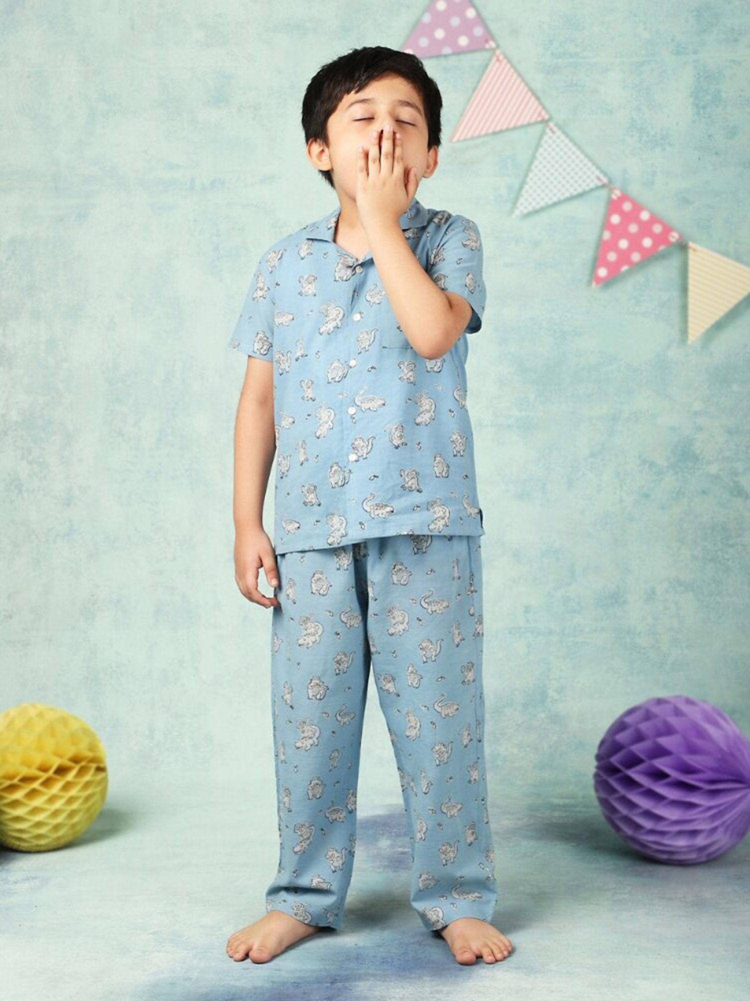 girls blue printed pyjama set