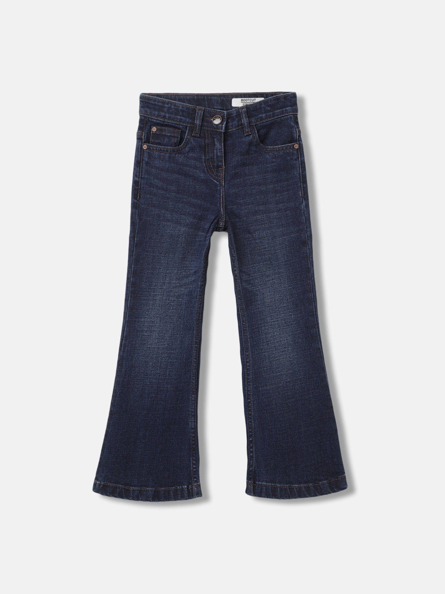 girls blue solid bootcut jeans