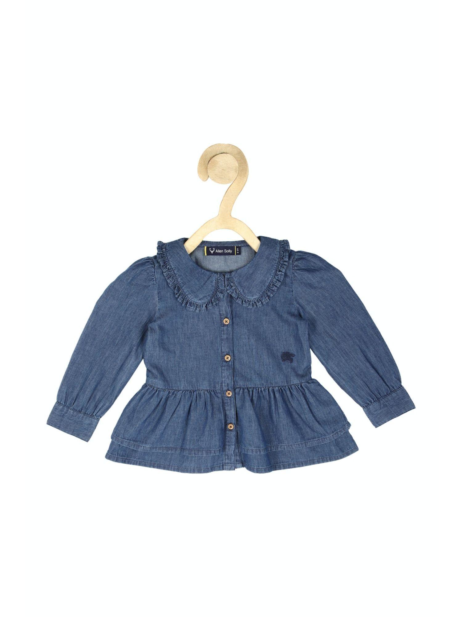 girls blue solid casual top