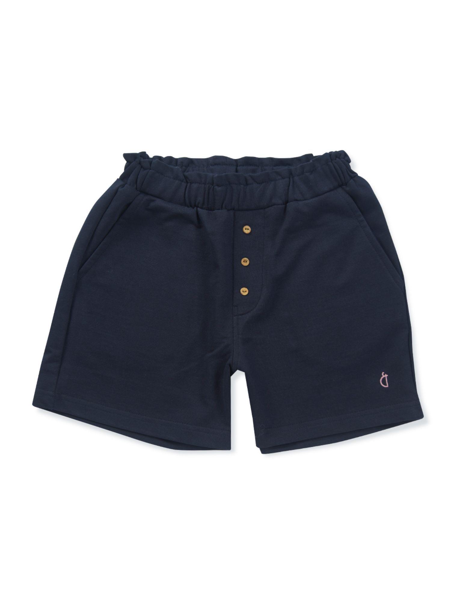 girls blue solid cotton elasticated shorts