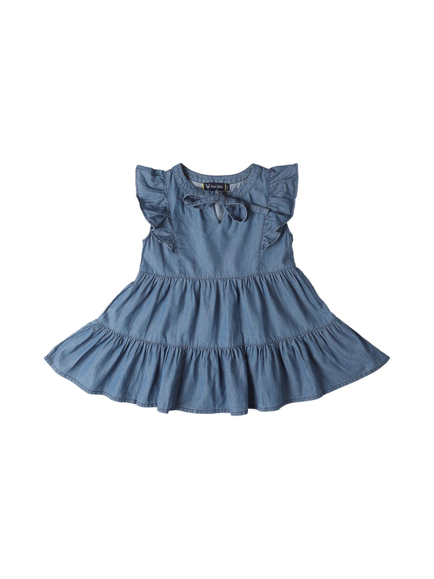 girls blue solid regular fit casual frock