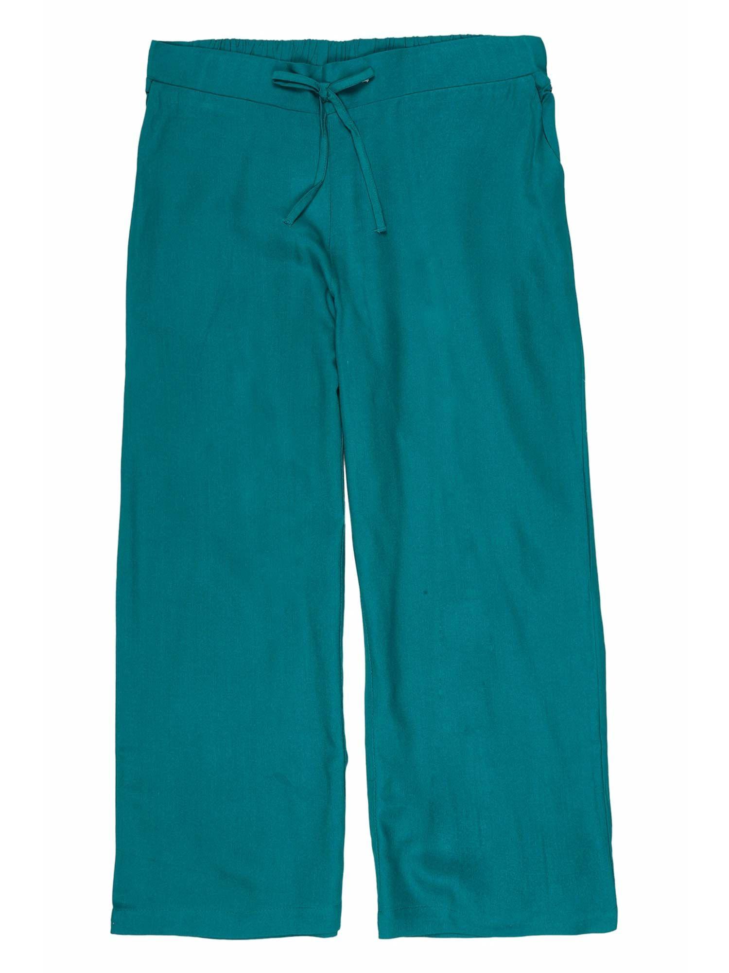 girls blue solid trousers