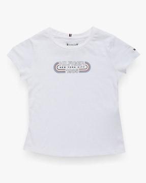 girls brand print regular fit round-neck t-shirt