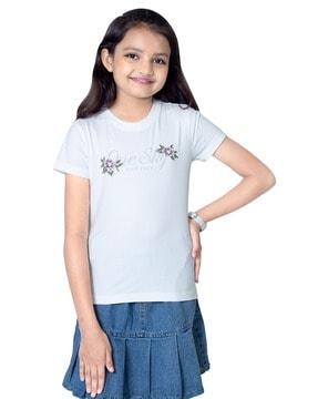 girls brand print regular fit round-neck t-shirt