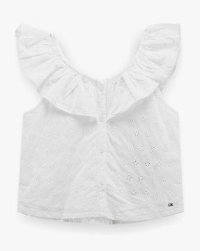 girls broderie anglaise frill top