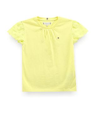 girls broderie anglaise sleeve t-shirt