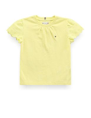 girls broderie anglaise sleeve t-shirt