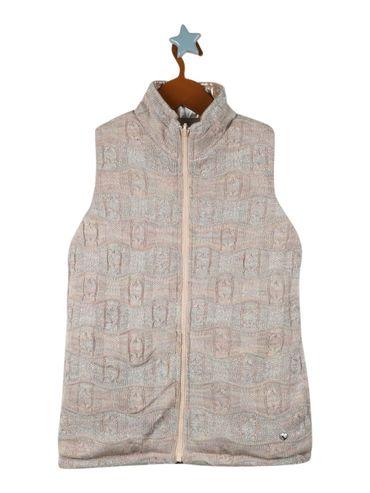 girls brown cotton blend self design jacket