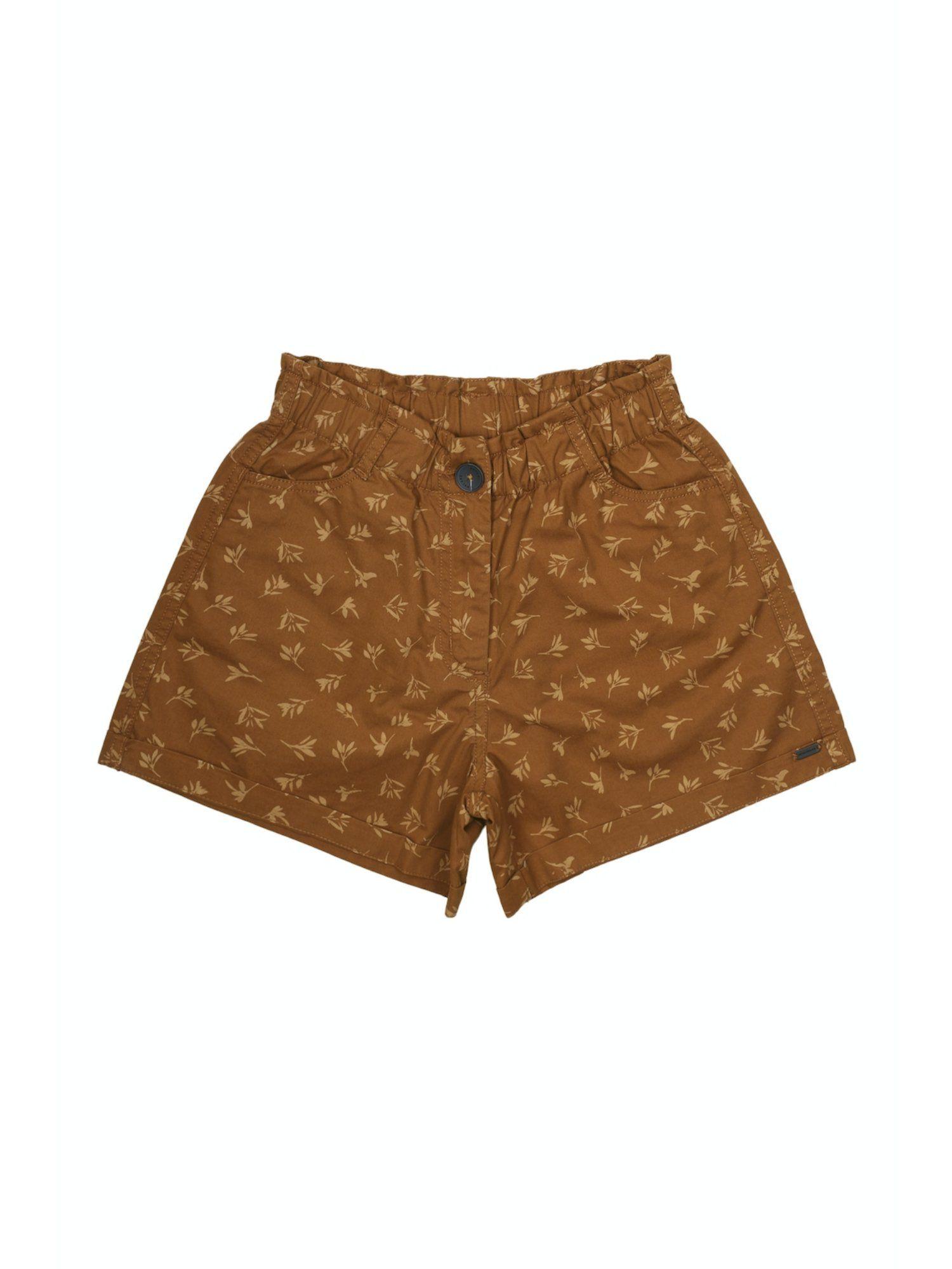 girls brown printed shorts