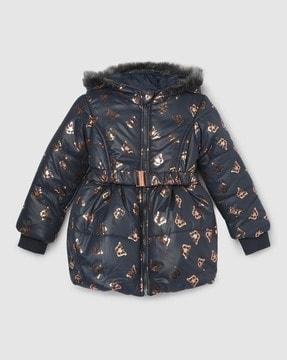 girls butterfly print hooded jacket